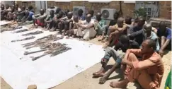  ??  ?? Suspected criminals paraded yesterday by Operation Safe Haven at the taskforce headquarte­rs in Jos