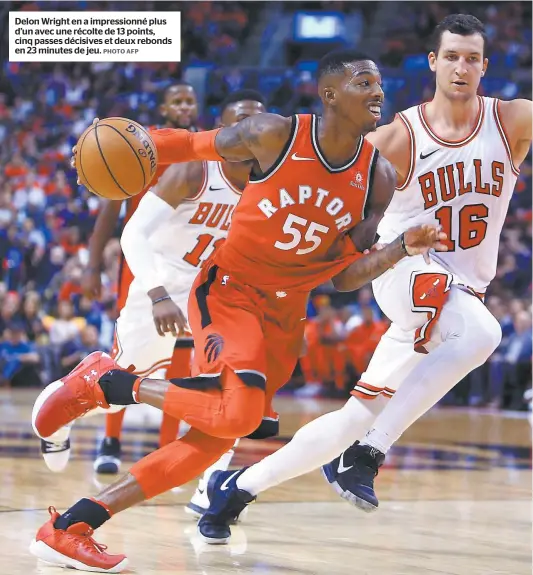  ?? PHOTO AFP ?? Delon Wright en a impression­né plus d’un avec une récolte de 13 points, cinq passes décisives et deux rebonds en 23 minutes de jeu.