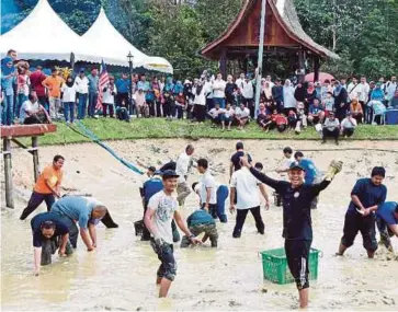  ??  ?? PESERTA berlumba-lumba menangkap ikan dalam kolam di Kampung Gagu.