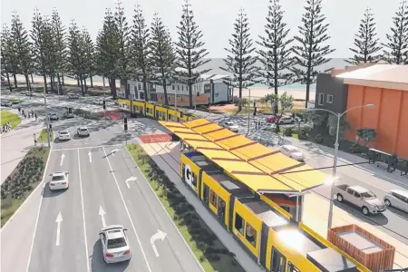  ??  ?? An artist’s impression of Stage 3A of the Gold Coast light rail from Broadbeach to Burleigh Heads.