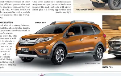  ?? WWW.HONDAPHIL.COM ?? HONDA BR-V FORD RANGER RAPTOR MAZDA CX-9