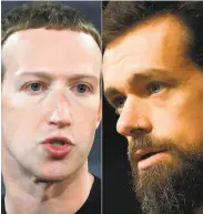  ?? Andrew Caballero- Reynolds, Jim Watson / AFP via Getty Images ?? Senators want testimony from Facebook CEO Mark Zuckerberg ( left) and Twitter CEO Jack Dorsey.