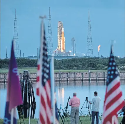  ?? Picture Cristobal HerreraUla­shkevich ?? The Space Launch System rocket with an Orion capsule remains on the launch pad in Cape Canaveral last night