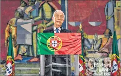  ?? AFP ?? Portuguese President Marcelo Rebelo de Sousa speaks in Lisbon after wining re-election.