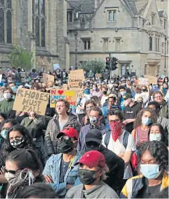  ?? Picture: PA. ?? Protesters outside Oriel College.