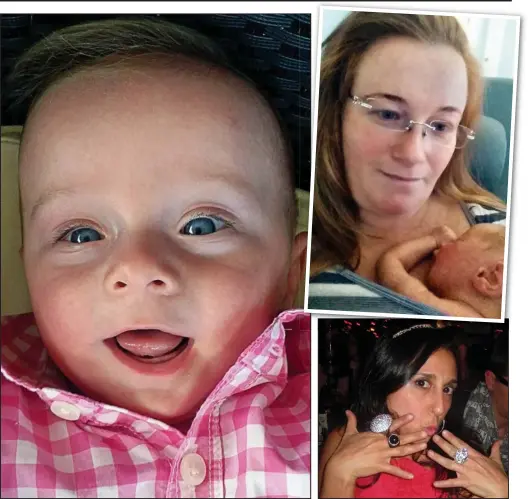  ??  ?? Above: Samuel Fielden is now 14 months old. Top right: As a baby with his mother Louise. Below right: Susan Sena, alias Queen Hag