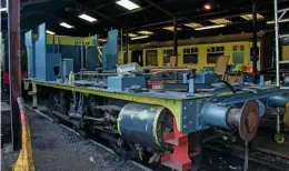  ?? ALAN JOHNSON ?? The overhauled frames, wheels and cab of ‘1366’ 0‑6‑0PT No. 1369 in Buckfastle­igh shed at the south Devon Railway.