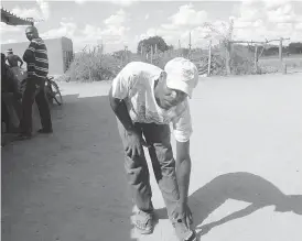  ??  ?? Mr Tinaye Muchegwa of Dwala in Gwanda District shows where the worm entered his body. The worms cause an itchy skin disease