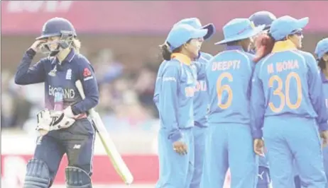  ?? (Photo courtesy ICC) ?? England’s Frances Wilson trudges off after being run out during the 35-run defeat to India on Saturday.