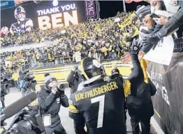  ?? DON WRIGHT/AP ?? QB Ben Roethlisbe­rger likely played his final home game for the Steelers on Monday night. The Steelers stayed alive in the playoff race with a 26-14 victory over the Browns.