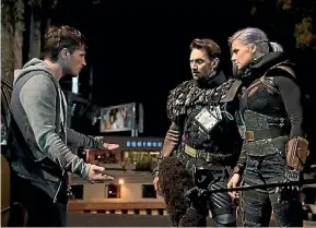  ??  ?? Josh Hutcherson, Derek Wilson and Eliza Coupe on the set of Future Man.