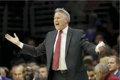  ?? MATT SLOCUM — THE ASSOCIATED PRESS ?? Sixers head coach Brett Brown is eager for the challenges of a weeklong trip to London to take on the Celtics. But the burden of a hype-filled, overseas voyage threatens to upset a stretch of consistent basketball from the club.