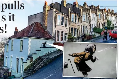  ??  ?? Graffiti gold: The street artist’s new ‘Aachoo!’ artwork on the side of a house in Bristol