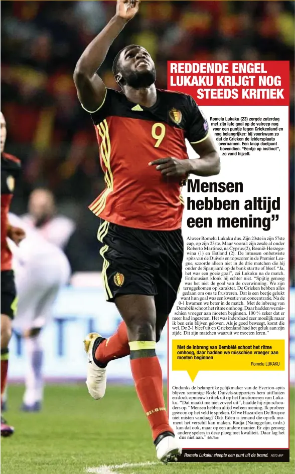  ?? FOTO AFP ?? Romelu Lukaku sleepte een punt uit de brand.