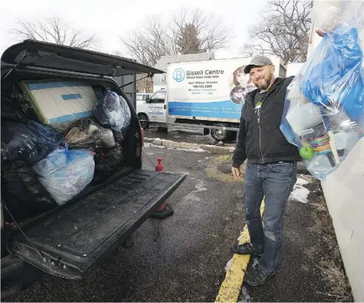  ?? DAVID BLOOM ?? Josh Hudon drops off 49 bags of clothing to the Bissell Centre Thrift Shop Monday, putting him over his original goal of donating 1,000 bags of clothing to the Bissell Centre by Dec. 1, —and he plans to keep going to the end of the month.