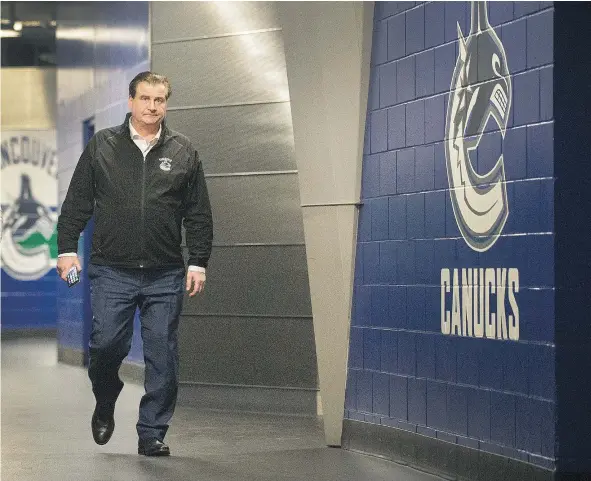  ?? ARLEN REDEKOP/PNG FILES ?? Vancouver Canucks general manager Jim Benning has a lot more work to do if he wants his club to seriously contend for a playoff spot next season instead of the first overall pick in the 2019 NHL Entry Draft — which will be held in Vancouver.