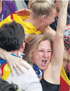  ??  ?? Flag-waving demonstrat­ors on the streets of Barcelona yesterday celebratin­g Catalonia’s vote for independen­ce