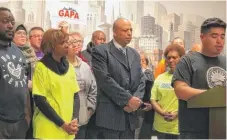  ?? | FRAN SPIELMAN/ SUN- TIMES ?? Community leaders gather at City Hall Tuesday to make the case for the civilian police oversight proposal.