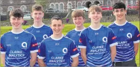  ?? ?? The St. Colman’s College F1 in Schools team competing in the All Ireland Finals on Friday - Colm Clancy, Darragh Casey, Fionn O’Connell, Jamie Dineen, Marc Callanan and Quentin Joyce.