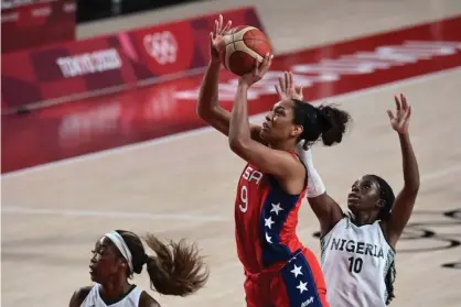  ??  ?? A’ja Wilson shoots the ball in the women’s preliminar­y round group game against Nigeria. Photograph: Aris Messinis/AFP/Getty Images