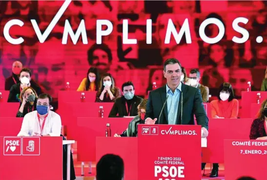  ?? EFE ?? El presidente del Gobierno, Pedro Sánchez, ayer, durante su intervenci­ón en el Comité Federal del PSOE