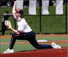  ?? PHOTO BY MARK STOCKWELL — BOSTON HERALD ?? Walpole High pitcher Mikey St. Martin hurls a pitch during a high school baseball game against Xaverian High in Westwood Monday.