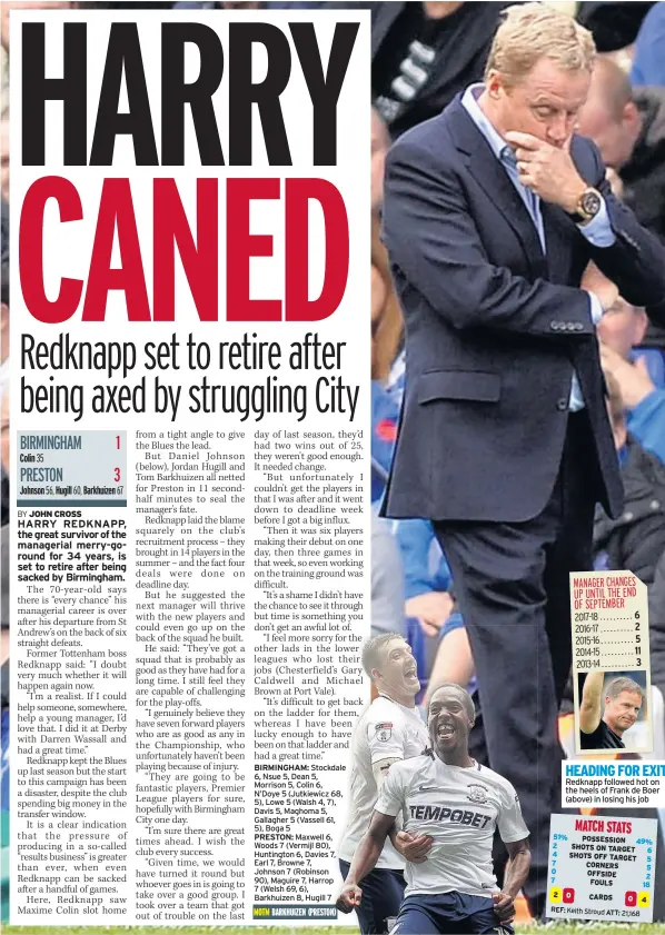  ??  ?? HEADING FOR EXIT Redknapp followed hot on the heels of Frank de Boer (above) in losing his job