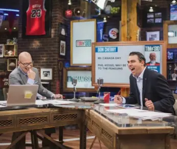  ?? BRIAN B. BETTENCOUR­T/TORONTO STAR ?? Tim Micallef and Sid Seixeiro rehearse in their new studio on Tuesday. Their new TV show debuts on Canada Day.