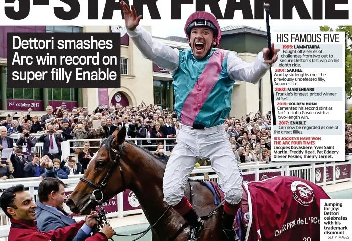  ?? GETTY IMAGES ?? Jumping for joy: Dettori celebrates with his trademark dismount