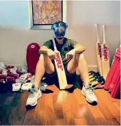  ??  ?? Left: Mumbai Indians captain Rohit Sharma spends time with his family in their hotel room in Abu Dhabi. Right: Royal Challenger­s Bangalore’s South African batsman AB de Villiers poses with his cricket kit and face shield in these photos posted by MI and RCB teams respective­ly.