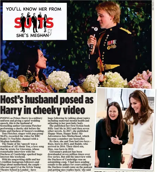  ??  ?? COUP: Giovanna with the Duchess at a nursery in London last month. Top: Tom Fletcher as Prince Harry