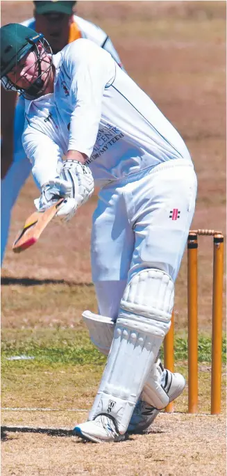  ?? ?? Sub Parks Daniel Gartrell clubs a six over mid-wicket. Picture: Evan Morgan