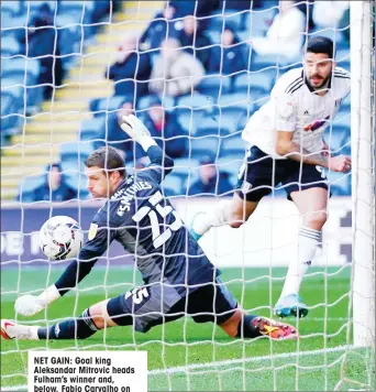  ?? PICTURE: Alamy ?? NET GAIN: Goal king Aleksandar Mitrovic heads Fulham’s winner and, below, Fabio Carvalho on the burst