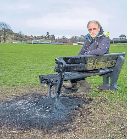  ??  ?? ANGRY: John Wincott, chairman of Leslie Community Council, at the site of the latest deliberate fire in the Back Braes area.