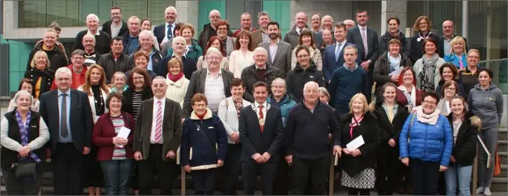  ??  ?? All the recipients of amenity grants pictured with members of Gorey Municipal District Council, including cathaoirle­ach Cllr John Hegarty.