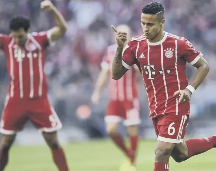  ?? PICTURE: CHRISTOFE STARCHE ?? 0 Thiago celebrates scoring against Freiburg in Bayern’s 5-0 win on Saturday.