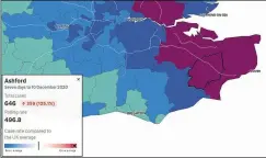  ??  ?? A government data map shows Ashford’s latest infection rate; right, borough council leader Cllr Gerry Clarkson says the recent figures are ‘hugely worrying’