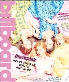  ??  ?? The pink-hued photo image of Blackpink on the cover of Billboard magazine’s March edition.