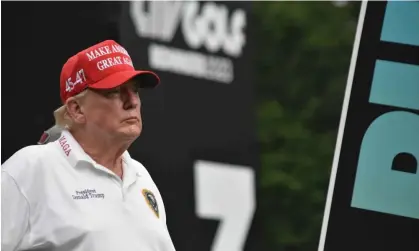  ?? Photograph: Kyle Mazza/SOPA Images/Shuttersto­ck ?? Donald Trump plays golf in Bedminster, New Jersey, on 10 August.