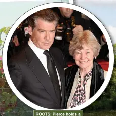 ?? ?? ROOTS: Pierce holds a hurling stick, left, as he celebrates Irish culture in new documentar­y. Above, the actor with his mother, Mary May