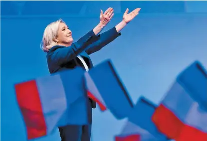  ?? AFP ?? Marine Le Pen justificó los movimiento­s de protesta que han tomado las calles de París .
