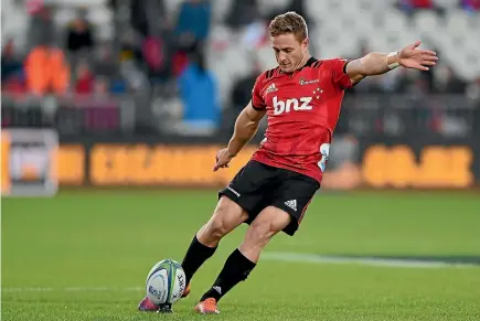  ?? GETTY IMAGES ?? Brett Cameron kicks a penalty kick for the Crusaders during a Super Rugby match against the Brumbies in Christchur­ch earlier this year.