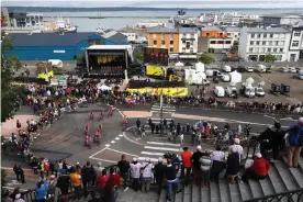  ?? Photograph: Michael Steele/Getty Images ?? Team EF Education-Nippo on the road during team presentati­ons in the city of Brest, where the Tour de France begins tomorrow.