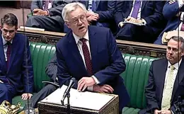  ??  ?? Talks: David Davis at Brexit debate in Commons yesterday