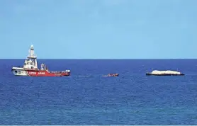  ?? AFP VIA GETTY IMAGES ?? The Open Arms vessel that set sail from Larnaca in Cyprus carrying humanitari­an aid approaches the coast of Gaza on Friday. The ship was visible off the war-ravaged territory on Friday.