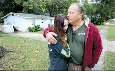  ?? Arkansas Democrat-Gazette/STEPHEN B. THORNTON ?? Chris Finley and daughter Caitlyn Finley reminisce outside the house where his son and her brother, Christophe­r Grant Finley, 31, died in 2015 after being shot by a Jonesboro police officer. About 25 percent of people shot by police in Arkansas in the...