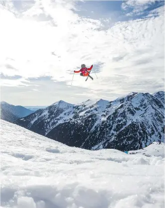  ??  ?? Freeriding phenom Logan Pehota, here at Grandvalir­a, Spain, is “stoked” for a return to Golden.