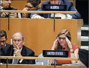  ?? BEBETO MATTHEWS/AP ?? Ambassador Samantha Power made the abstention announceme­nt just before the vote Wednesday in New York.