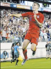  ?? Mark Zaleski The Associated Press ?? Christian Pulisic, a 20-year-old U.S. midfielder, celebrates after scoring against Jamaica in a CONCACAF Gold Cup semifinal win on Wednesday.