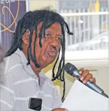  ?? Picture: JONACANI LALAKOBAU ?? Seru Serevi stresses a point during the Suva Musicians Associatio­n annual general meeting on Saturday.